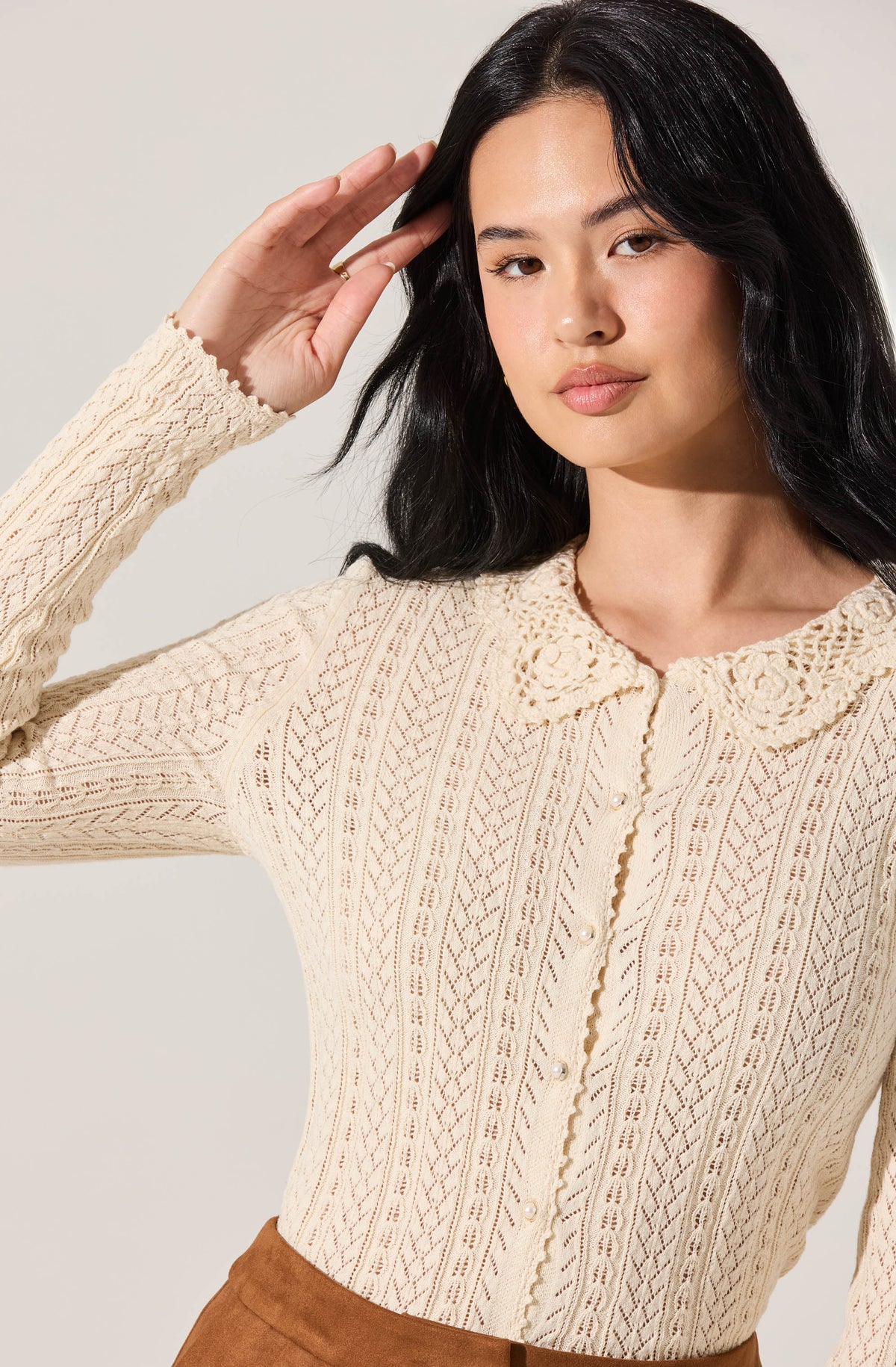 Ottilie Pointelle Crochet Collar Cardigan