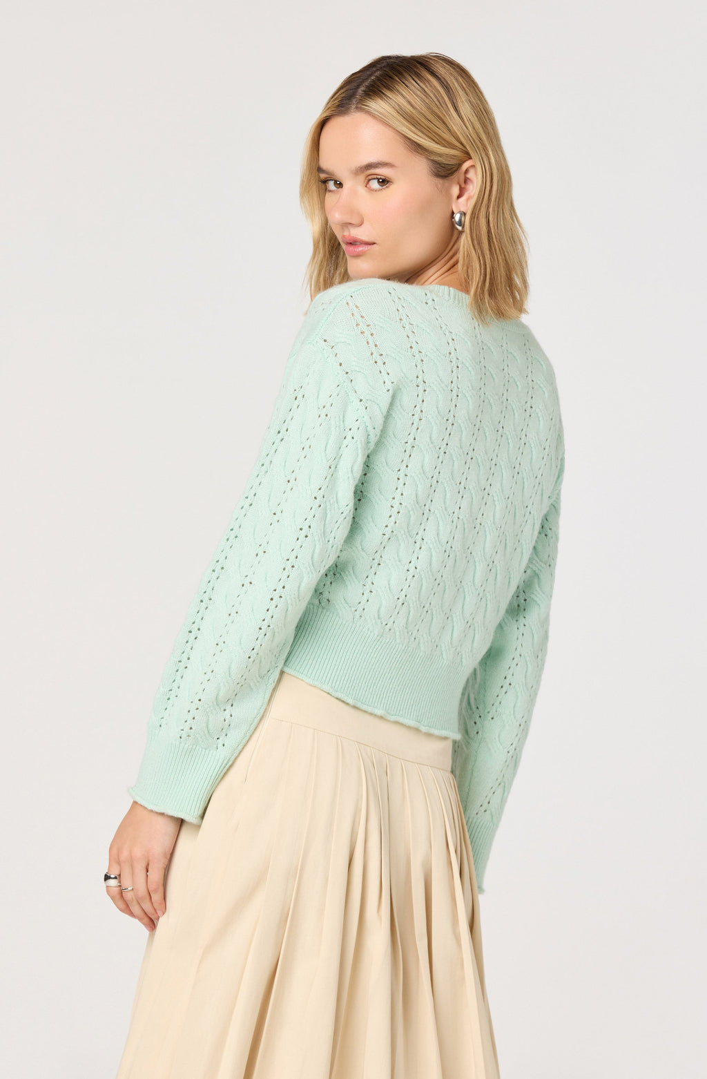 Kalen Cable-Knit Bow Cutout Cardigan