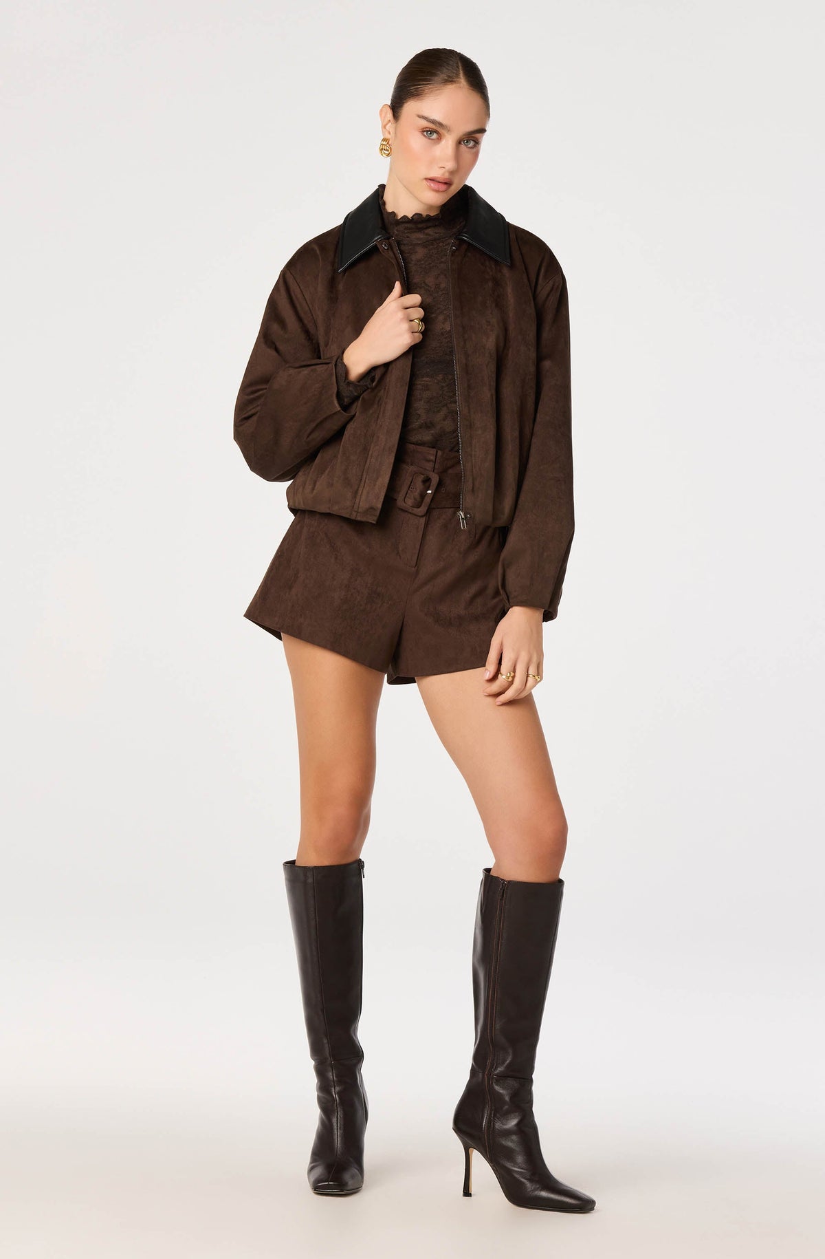 Raevin Faux Suede Bomber Jacket