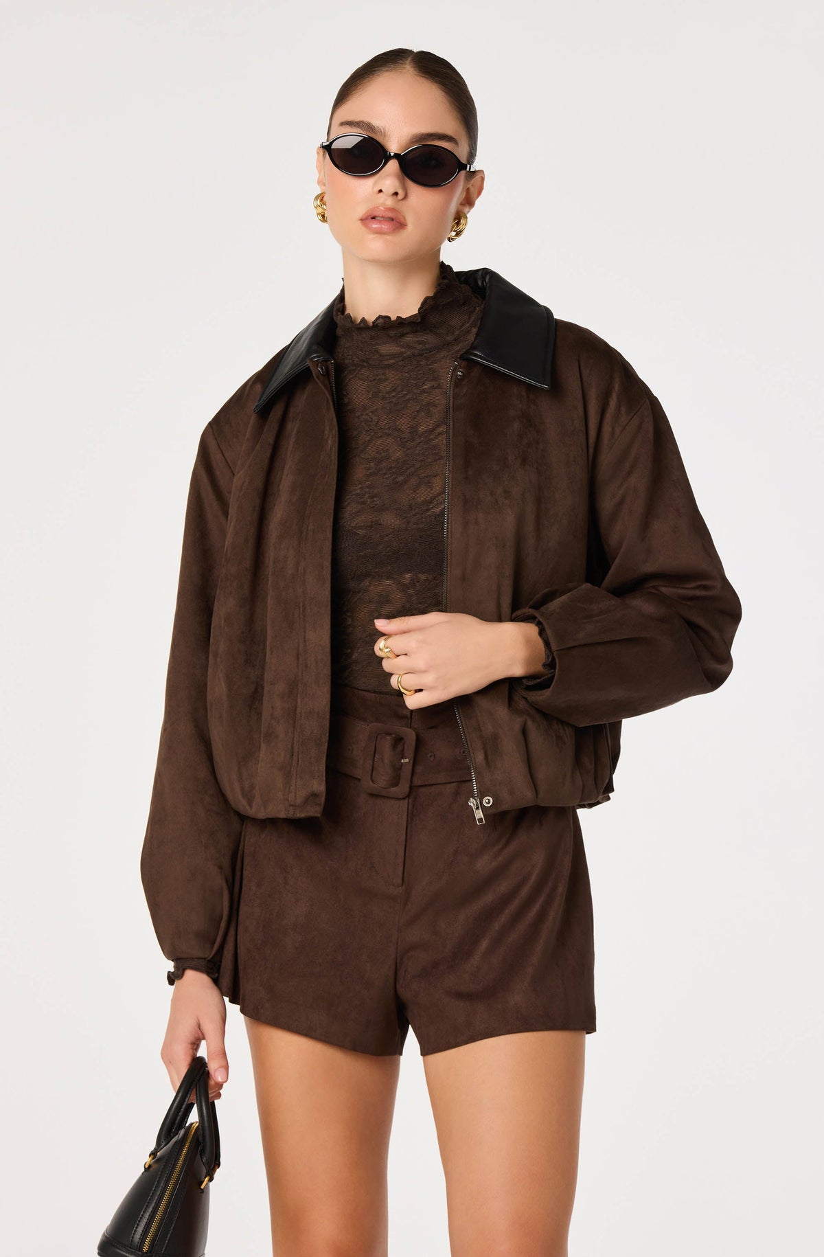 Raevin Faux Suede Bomber Jacket