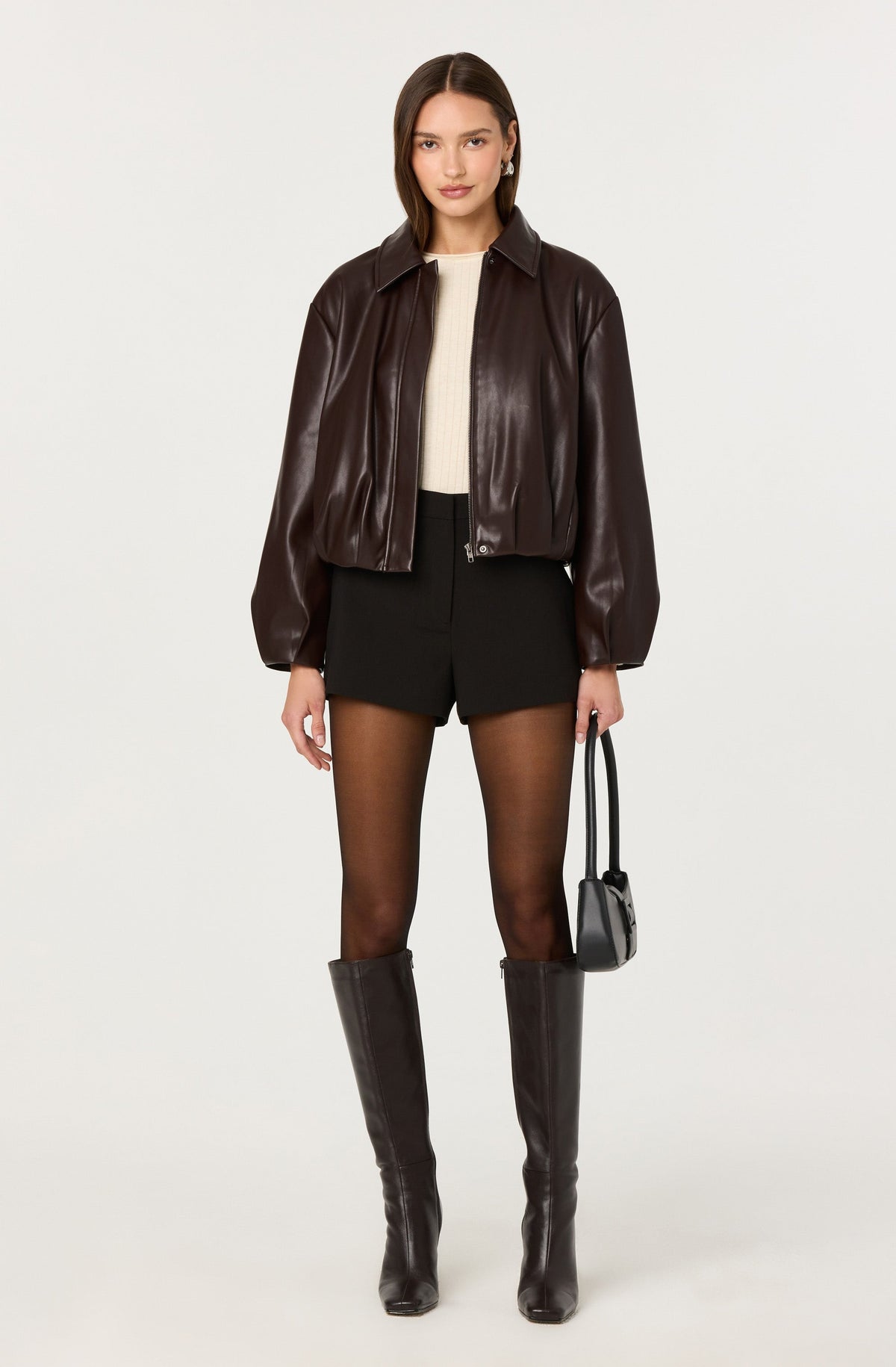 Raevin Faux Leather Bomber Jacket