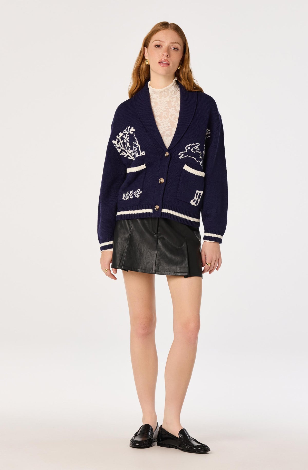 Ayleen Intarsia Shawl Collar Cardigan