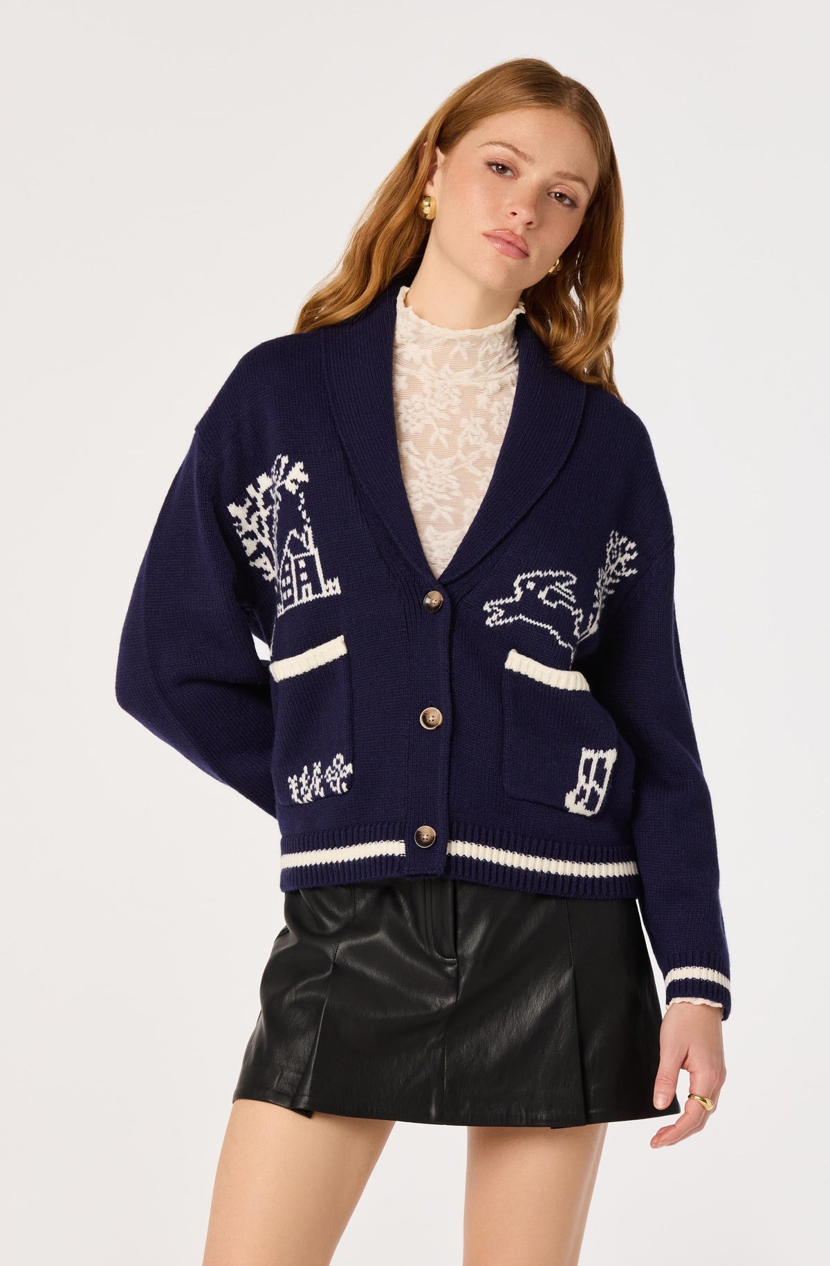 Ayleen Intarsia Shawl Collar Cardigan
