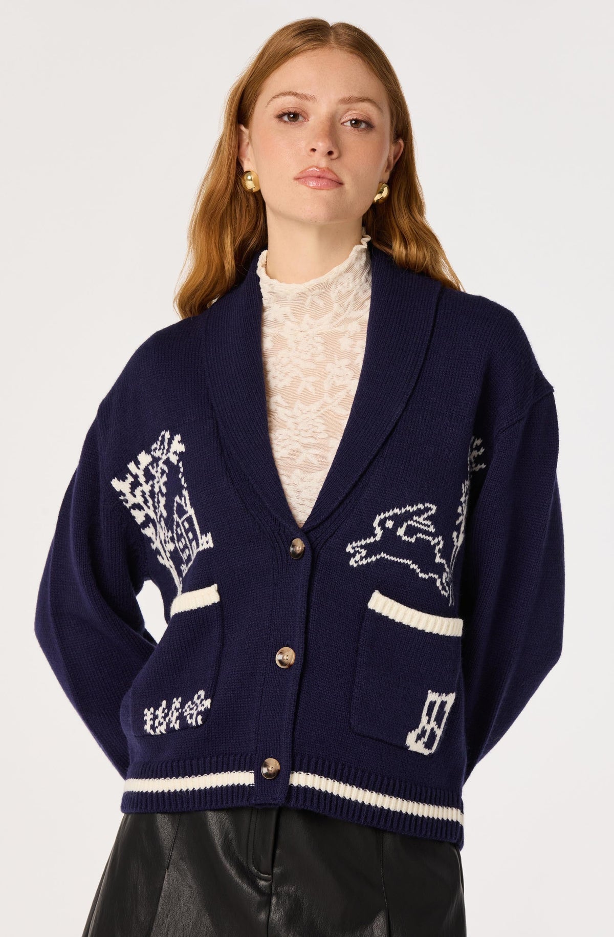 Ayleen Intarsia Shawl Collar Cardigan