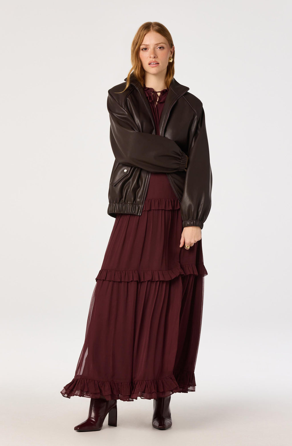 Estero Faux Leather Bomber Jacket