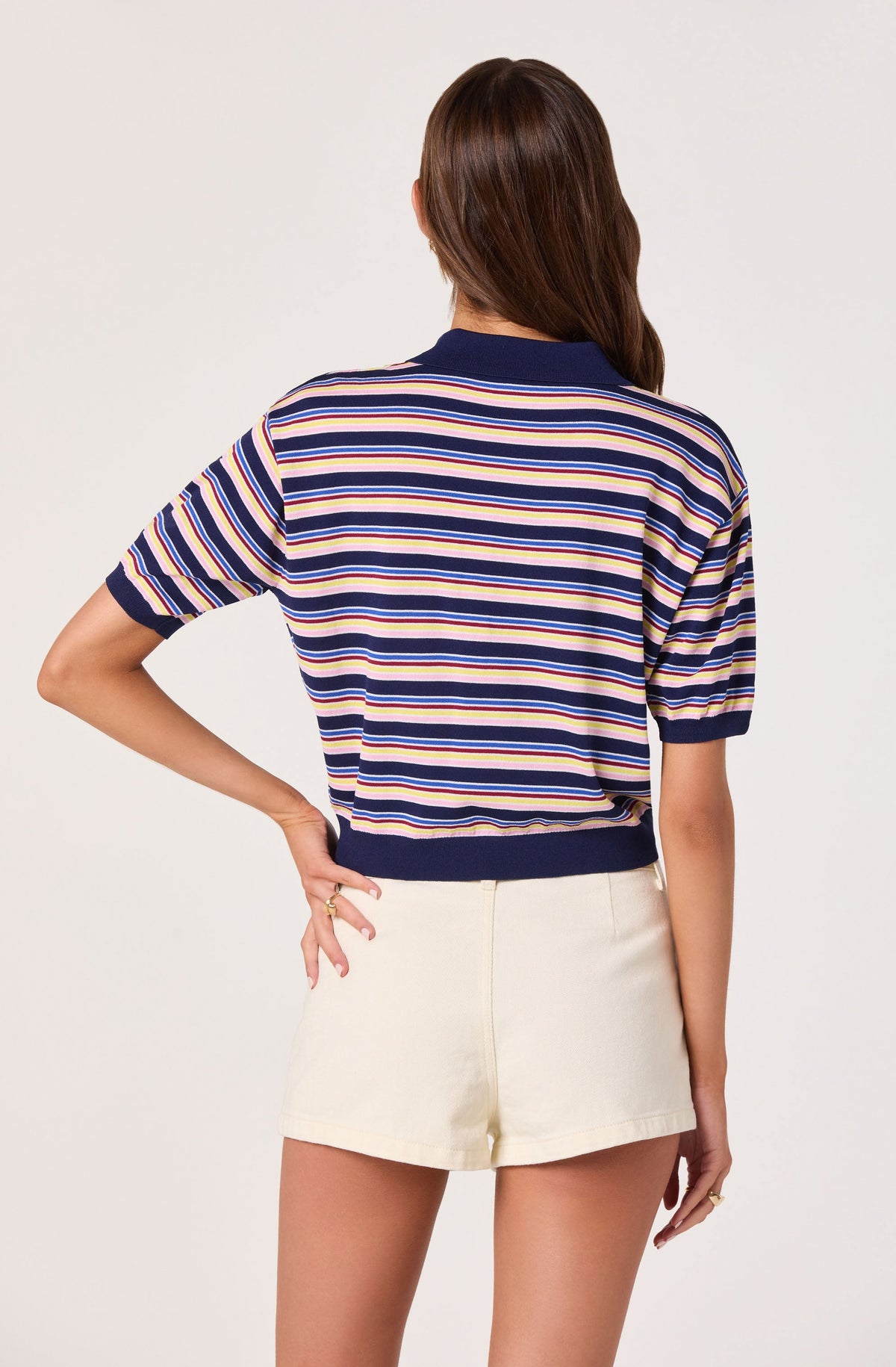 Scottie Striped Knit Polo Sweater - Navy multi stripe