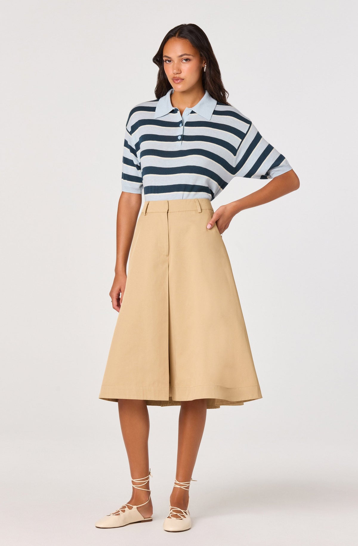 Scottie Striped Knit Polo Sweater - Blue stripe