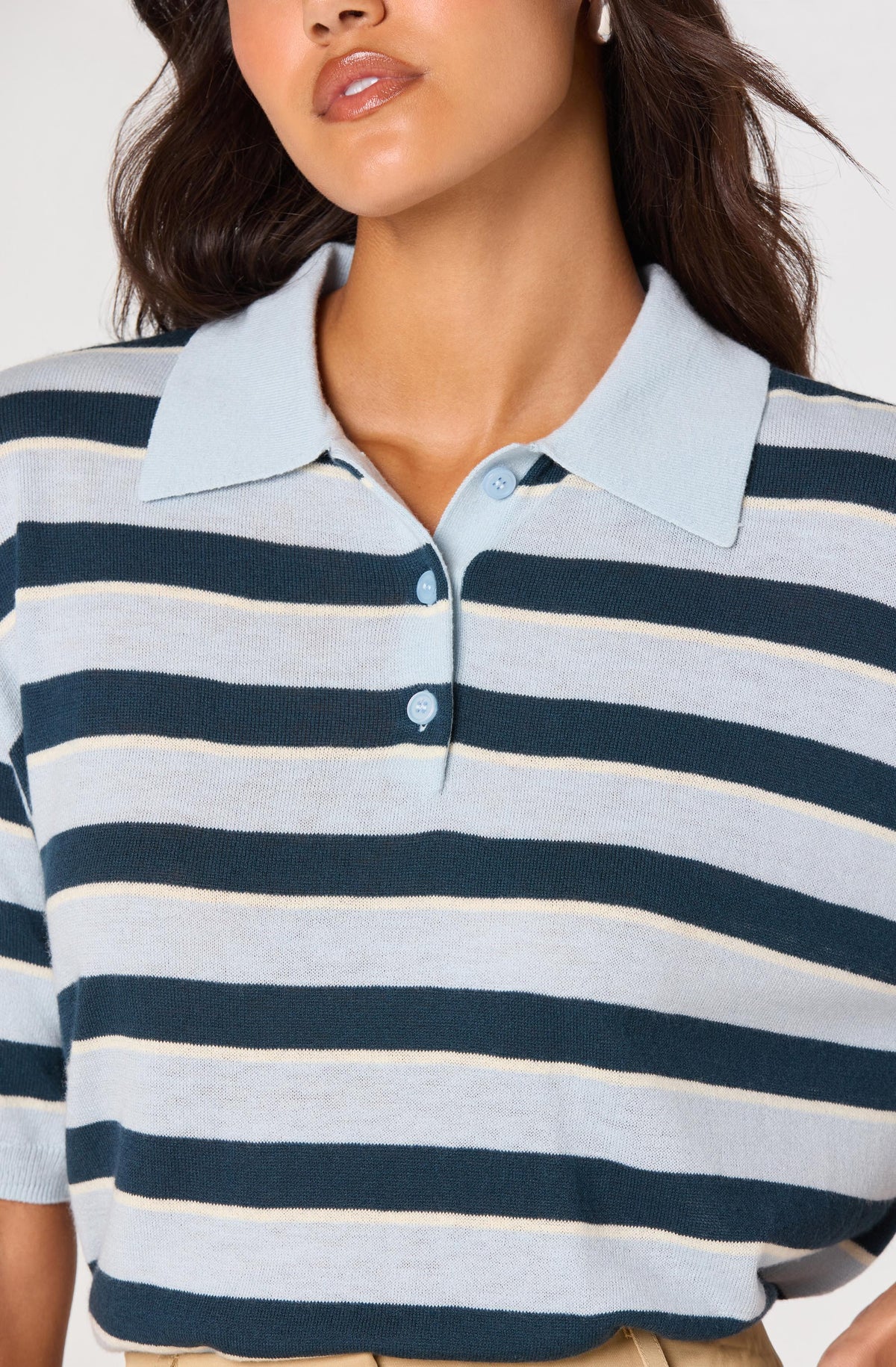 Scottie Striped Knit Polo Sweater - Blue stripe