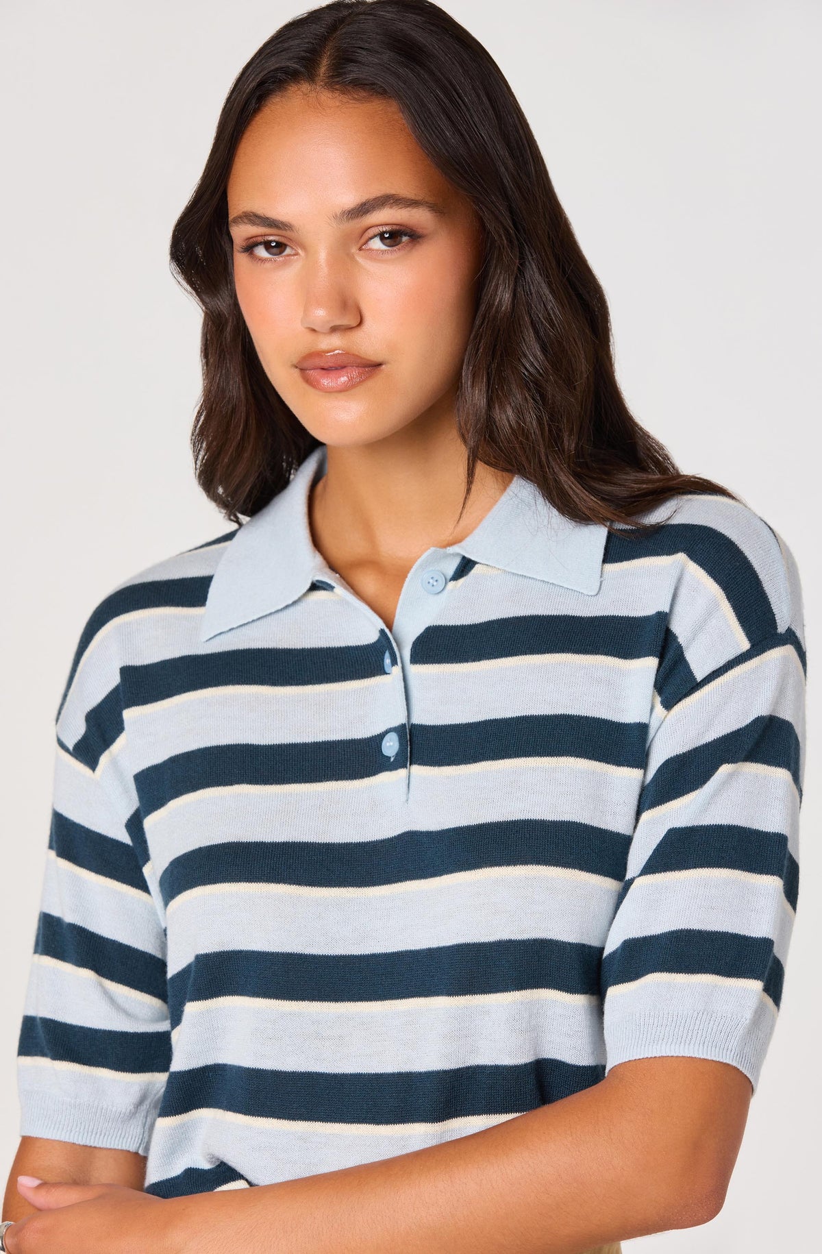 Scottie Striped Knit Polo Sweater - Blue stripe