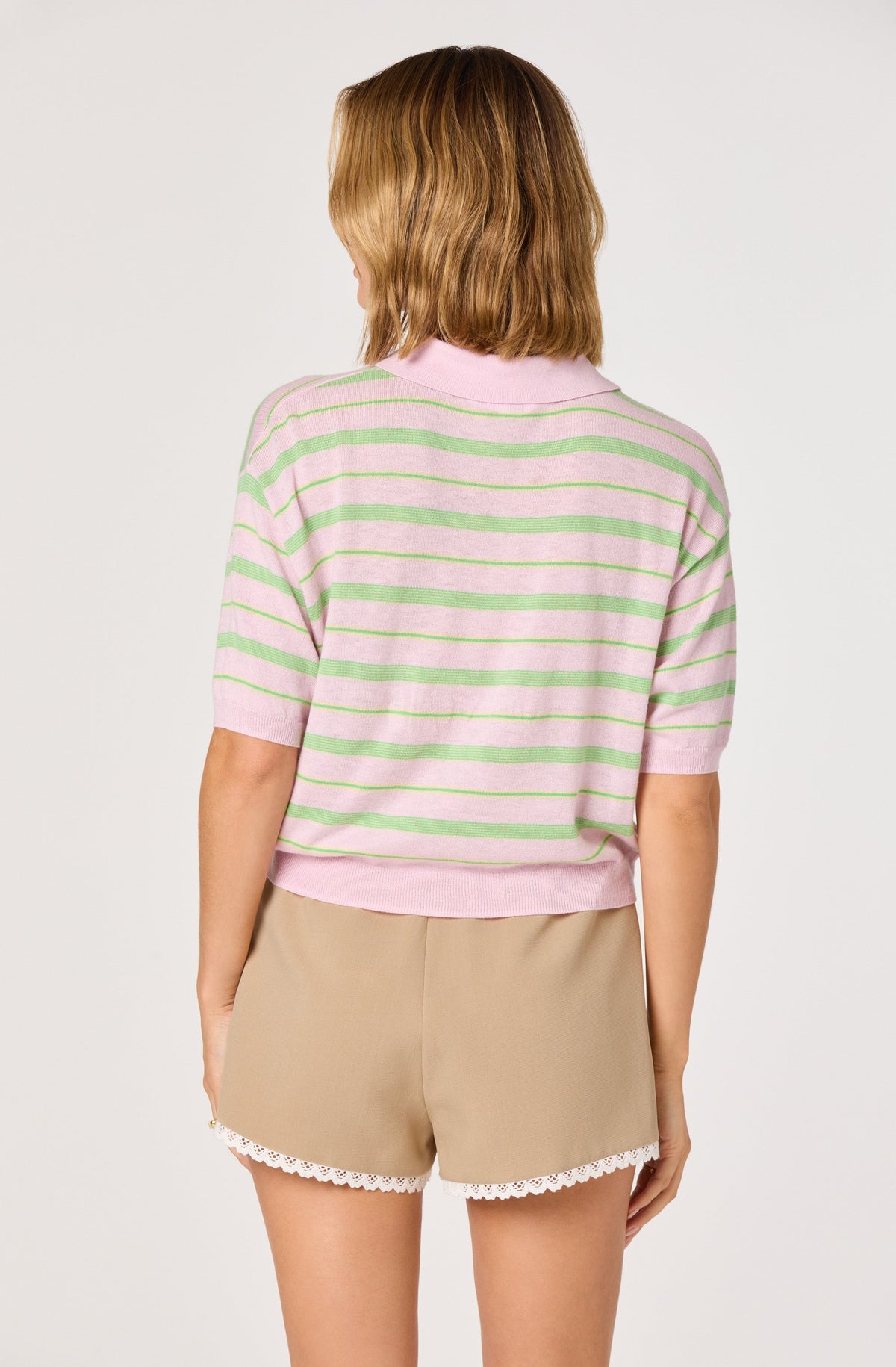 Scottie Striped Knit Polo Sweater - Pink stripe