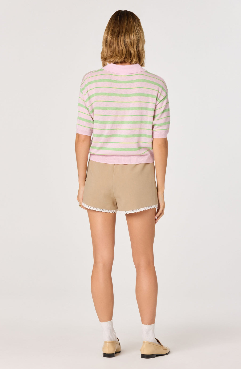 Scottie Striped Knit Polo Sweater - Pink stripe