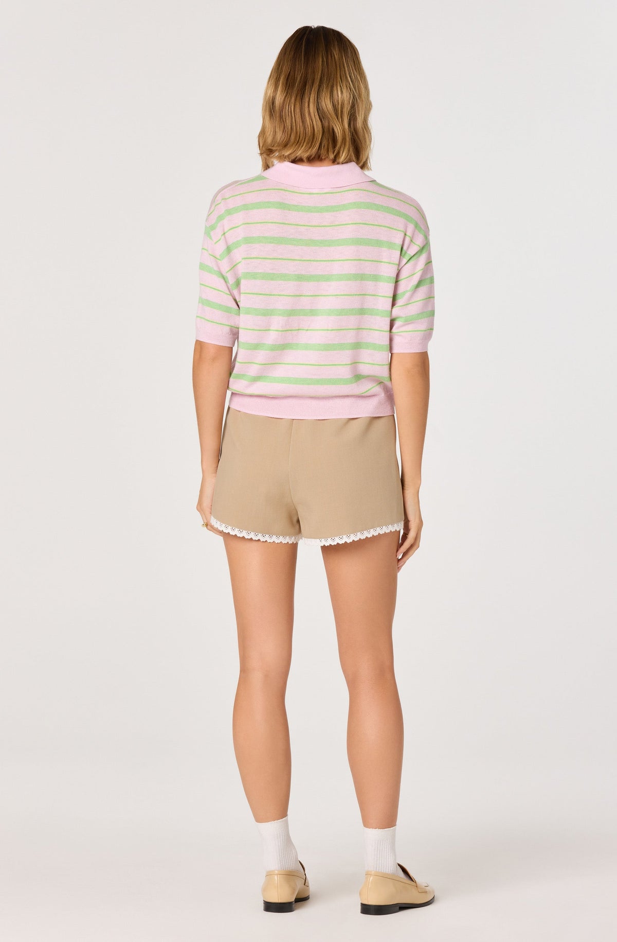 Scottie Striped Knit Polo Sweater - Pink stripe