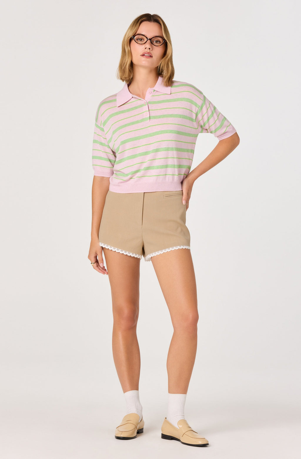 Scottie Striped Knit Polo Sweater - Pink stripe