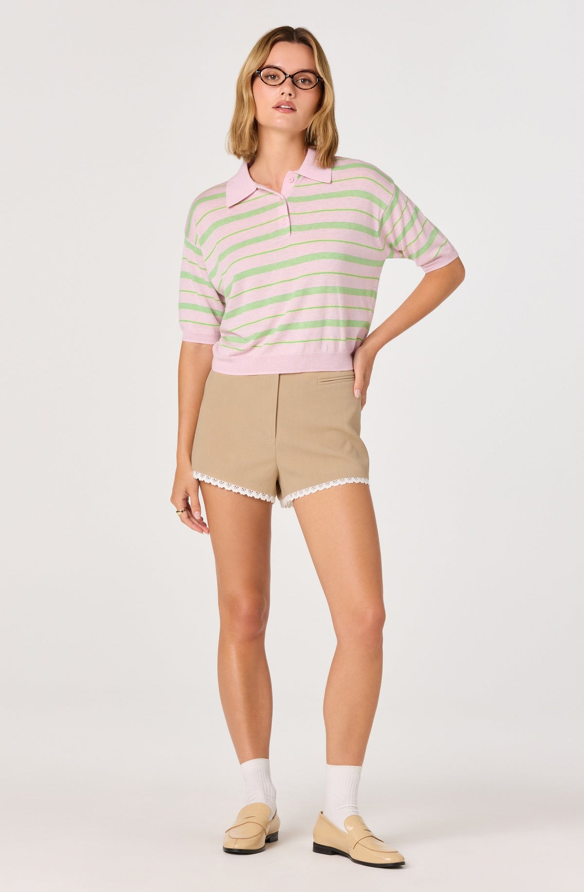 Scottie Striped Knit Polo Sweater - Pink stripe