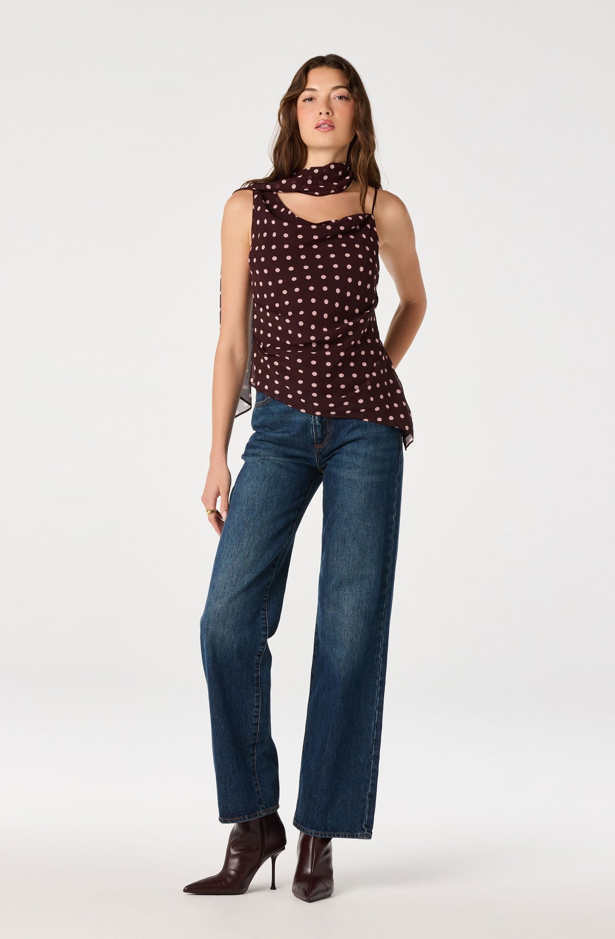 Adrie Polka Dot Scarf Top