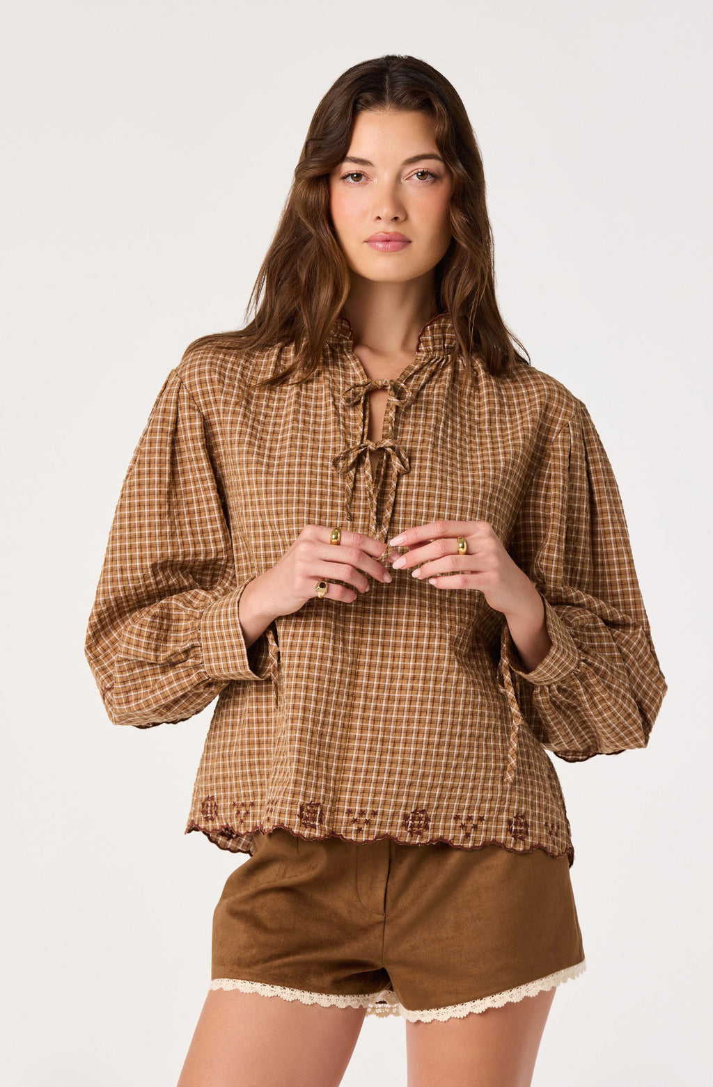 Taliyah Plaid Ruffle Collar Blouse