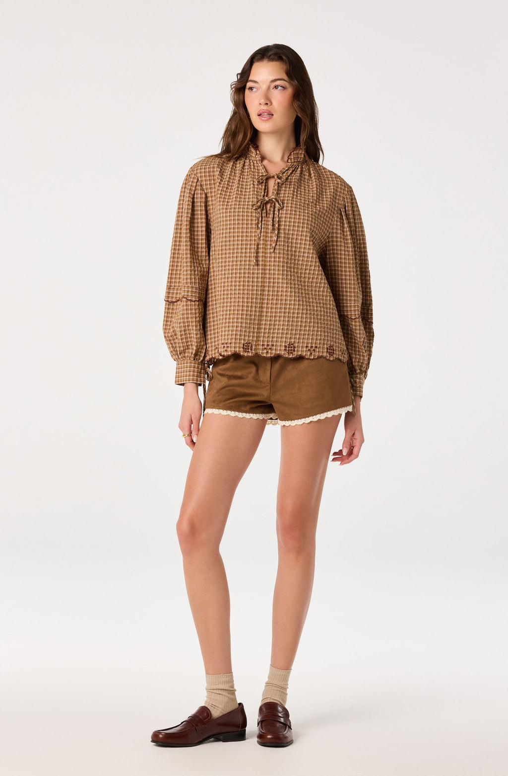 Taliyah Plaid Ruffle Collar Blouse