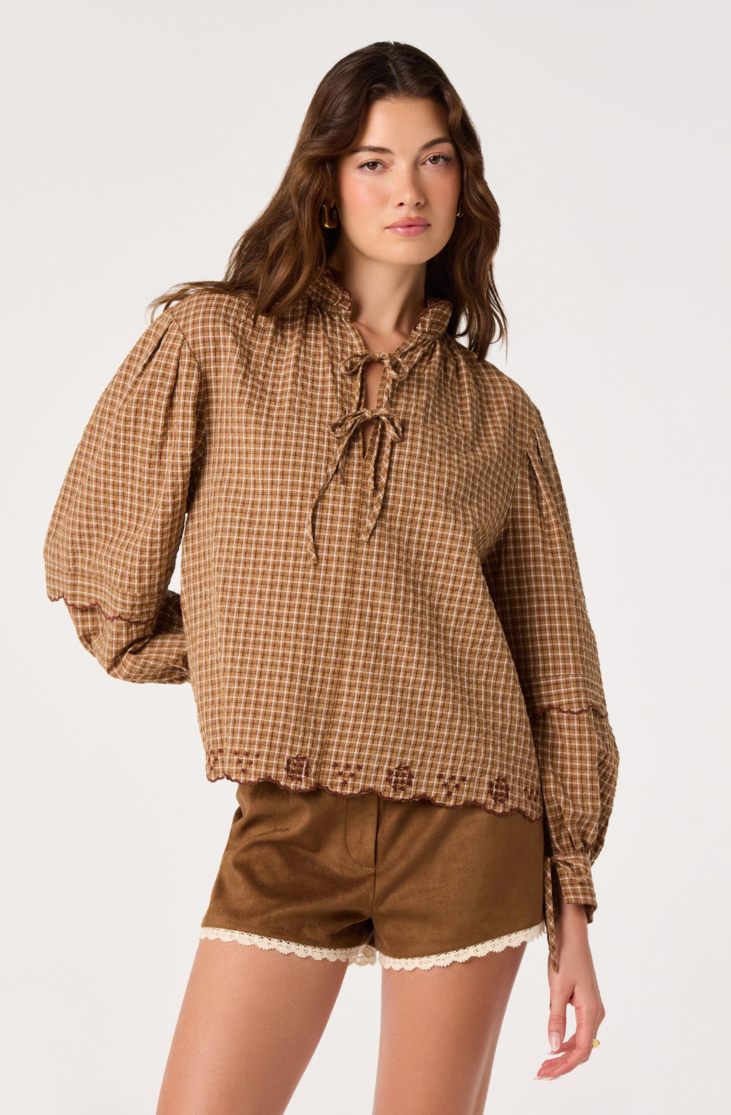 Taliyah Plaid Ruffle Collar Blouse