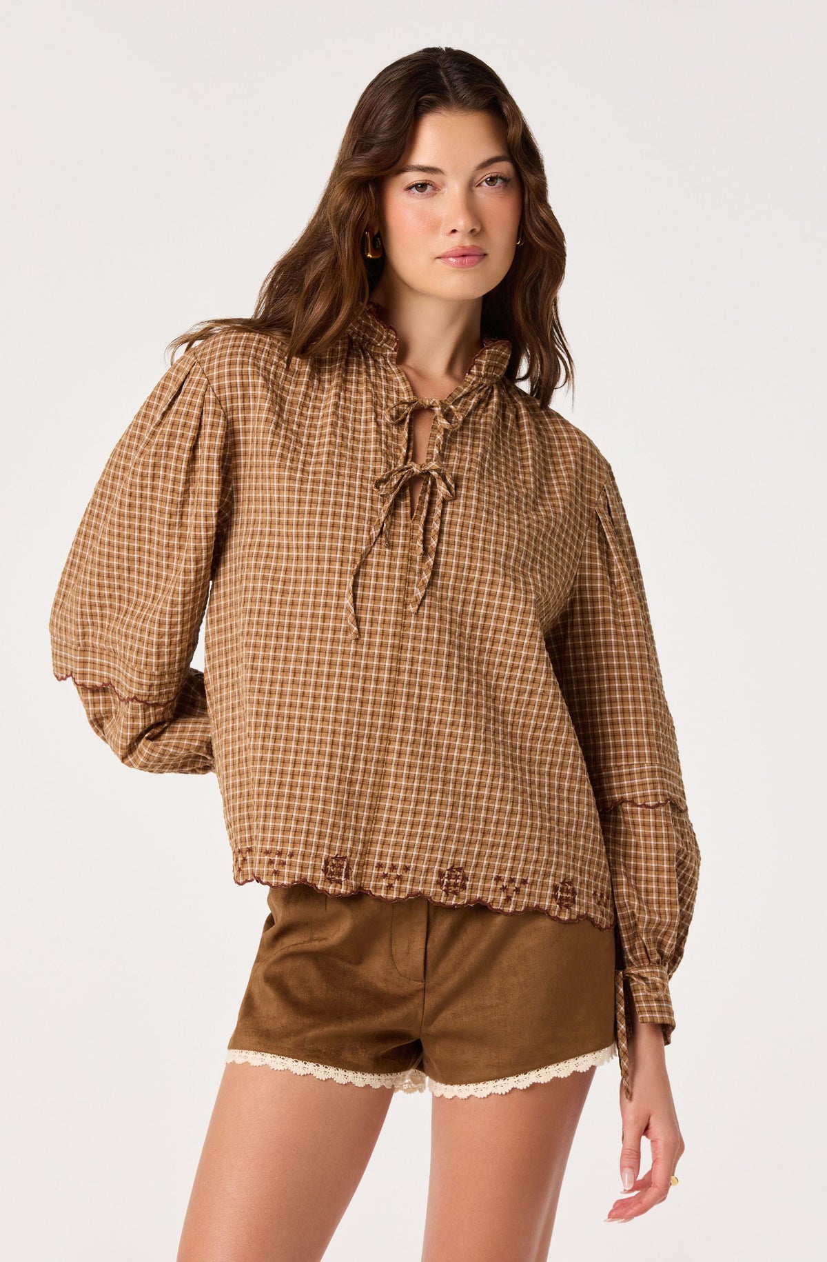 Taliyah Plaid Ruffle Collar Blouse
