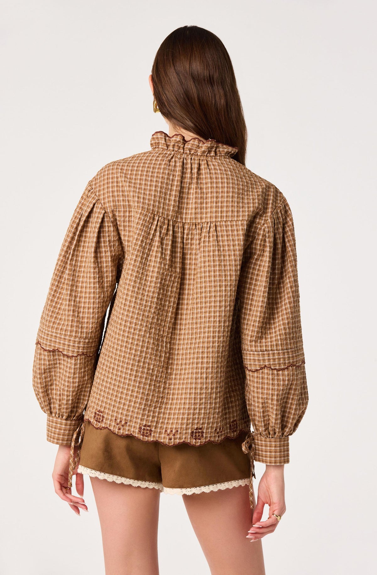 Taliyah Plaid Ruffle Collar Blouse