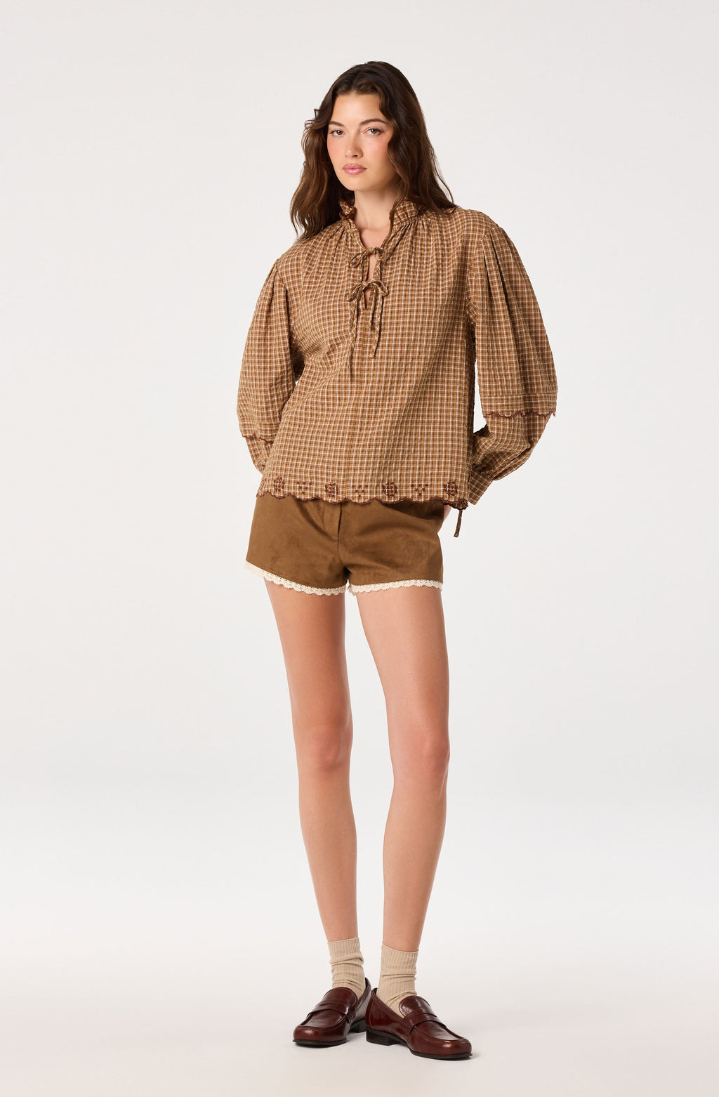 Taliyah Plaid Ruffle Collar Blouse