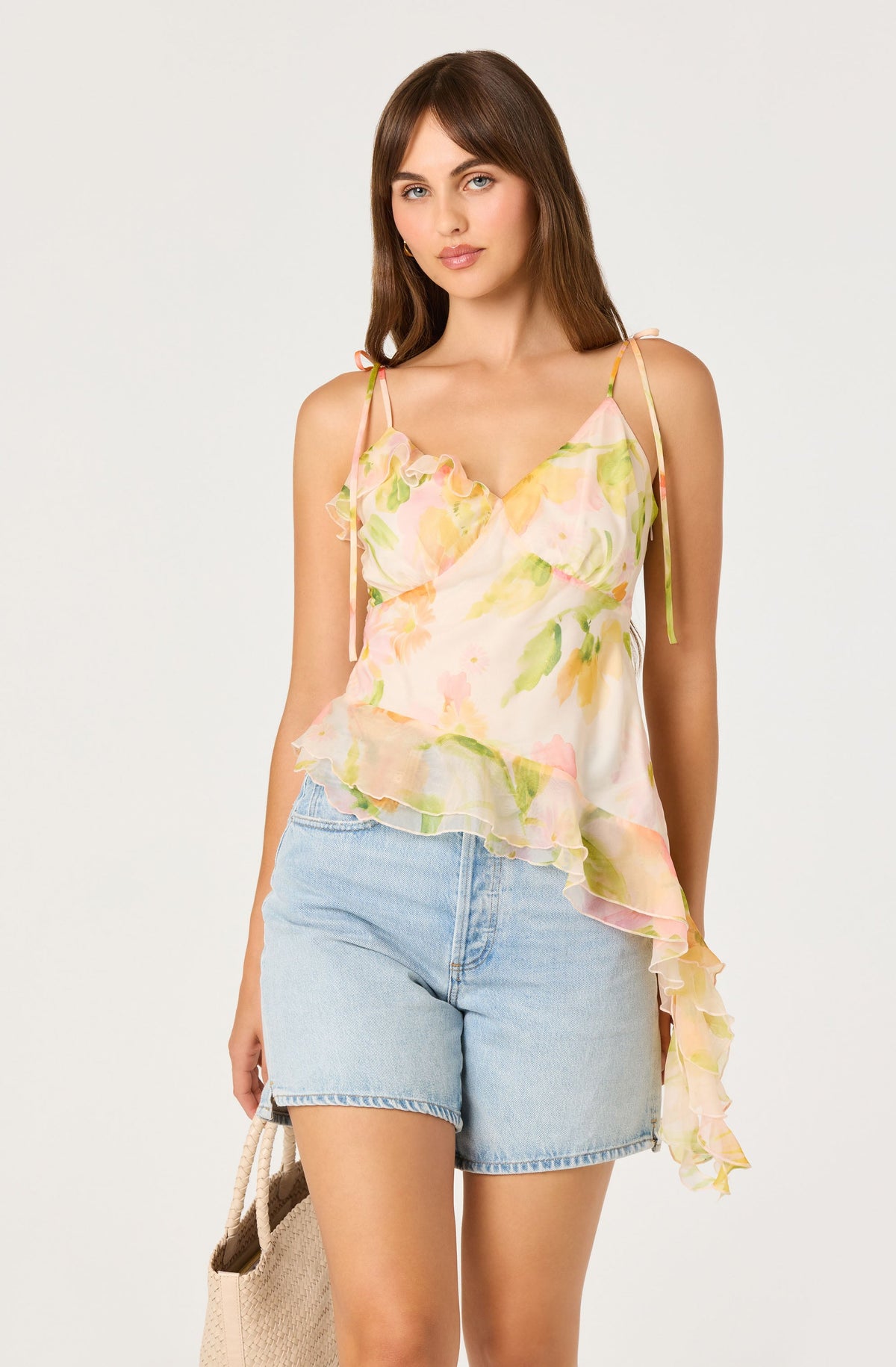 Mejra Floral Ruffle Asymmetric Cami