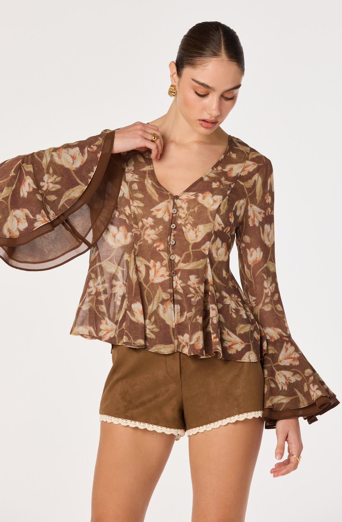 Emmet Floral Flounce Sleeve Blouse
