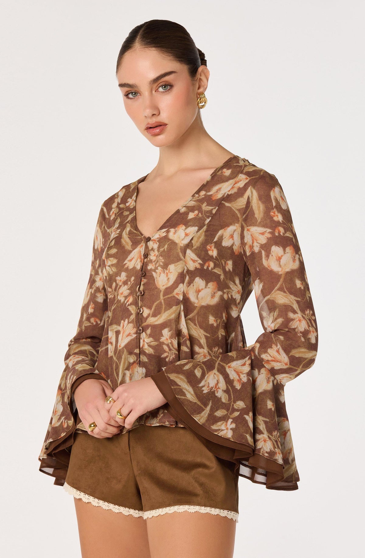Emmet Floral Flounce Sleeve Blouse
