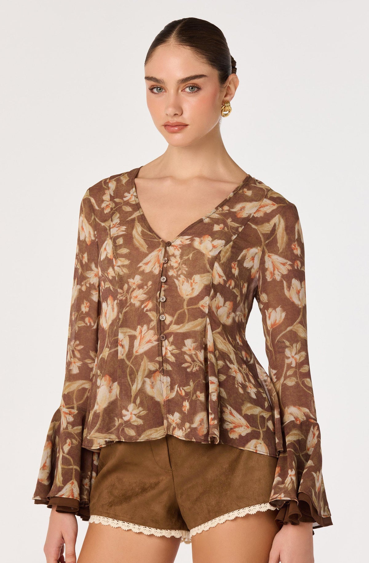 Emmet Floral Flounce Sleeve Blouse