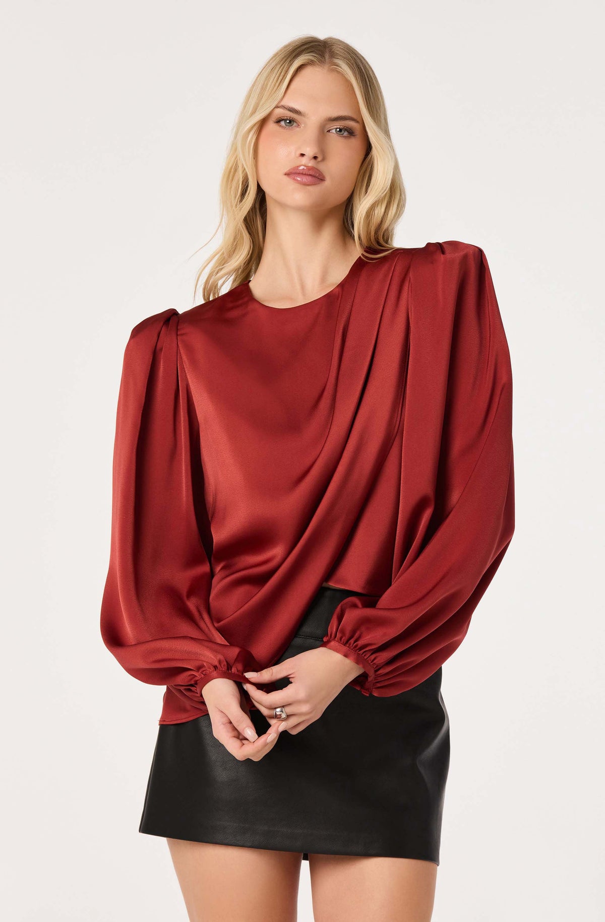 Beatrice Satin Faux-Wrap Blouse