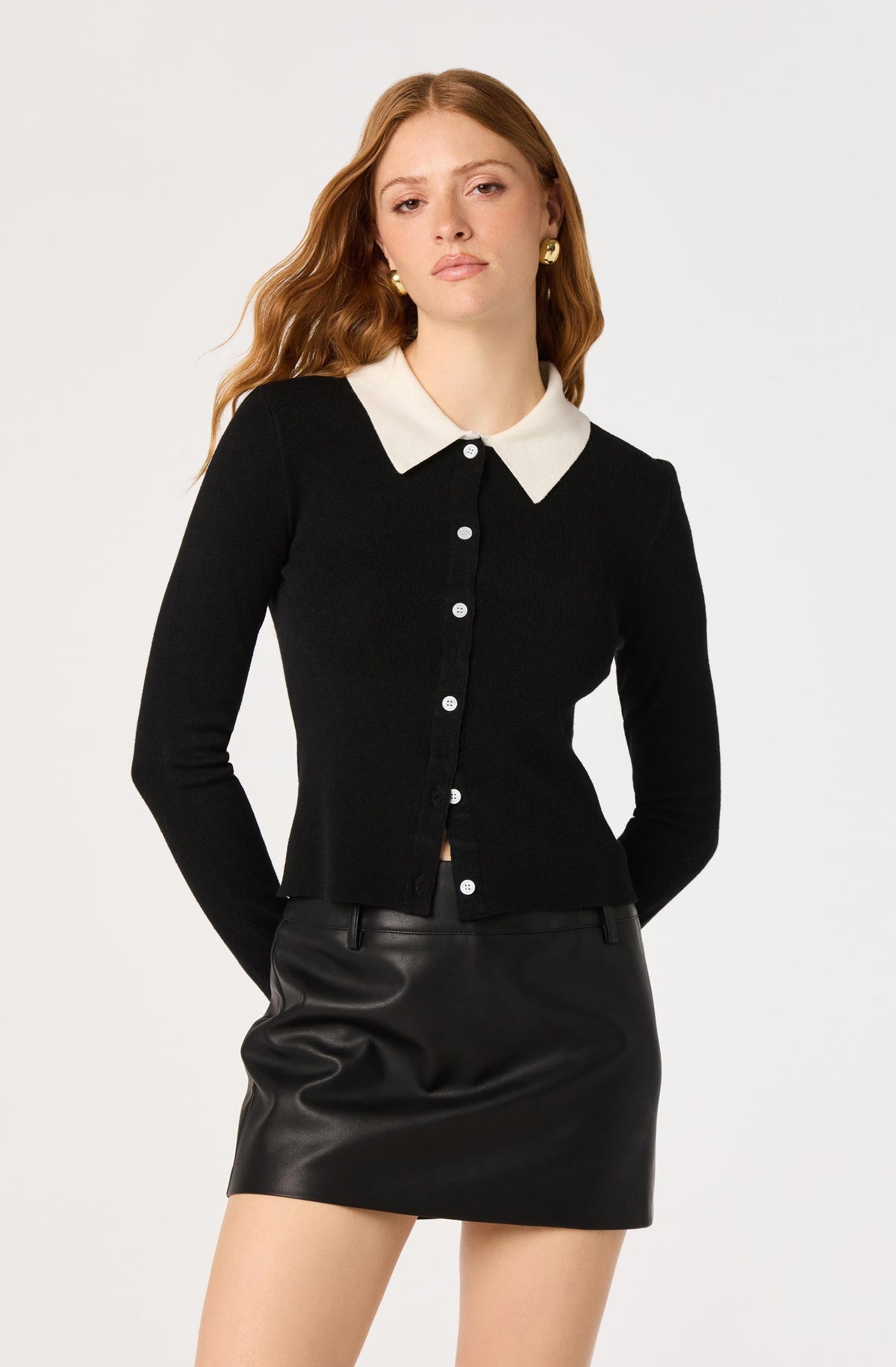 Tyra Contrast Collar Ribbed Cardigan