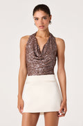 Christelle Sequin Cowl Neck Halter Top