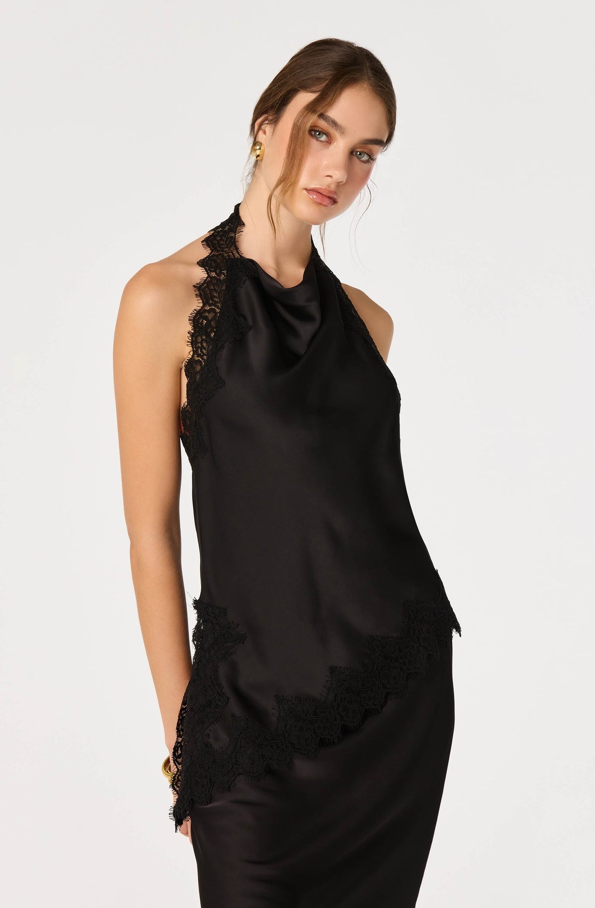 Amira Satin Lace Trim Halter Top
