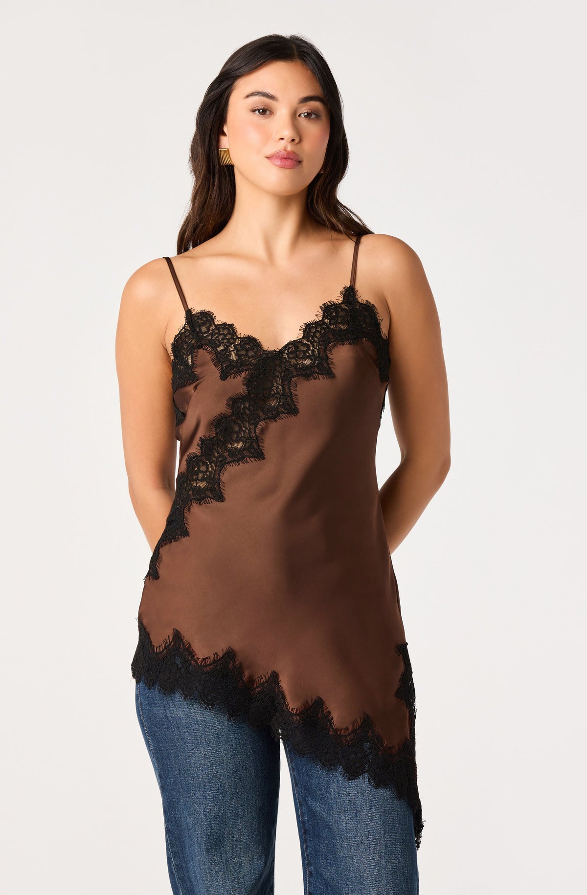 Laura Lace Trim Asymmetric Top