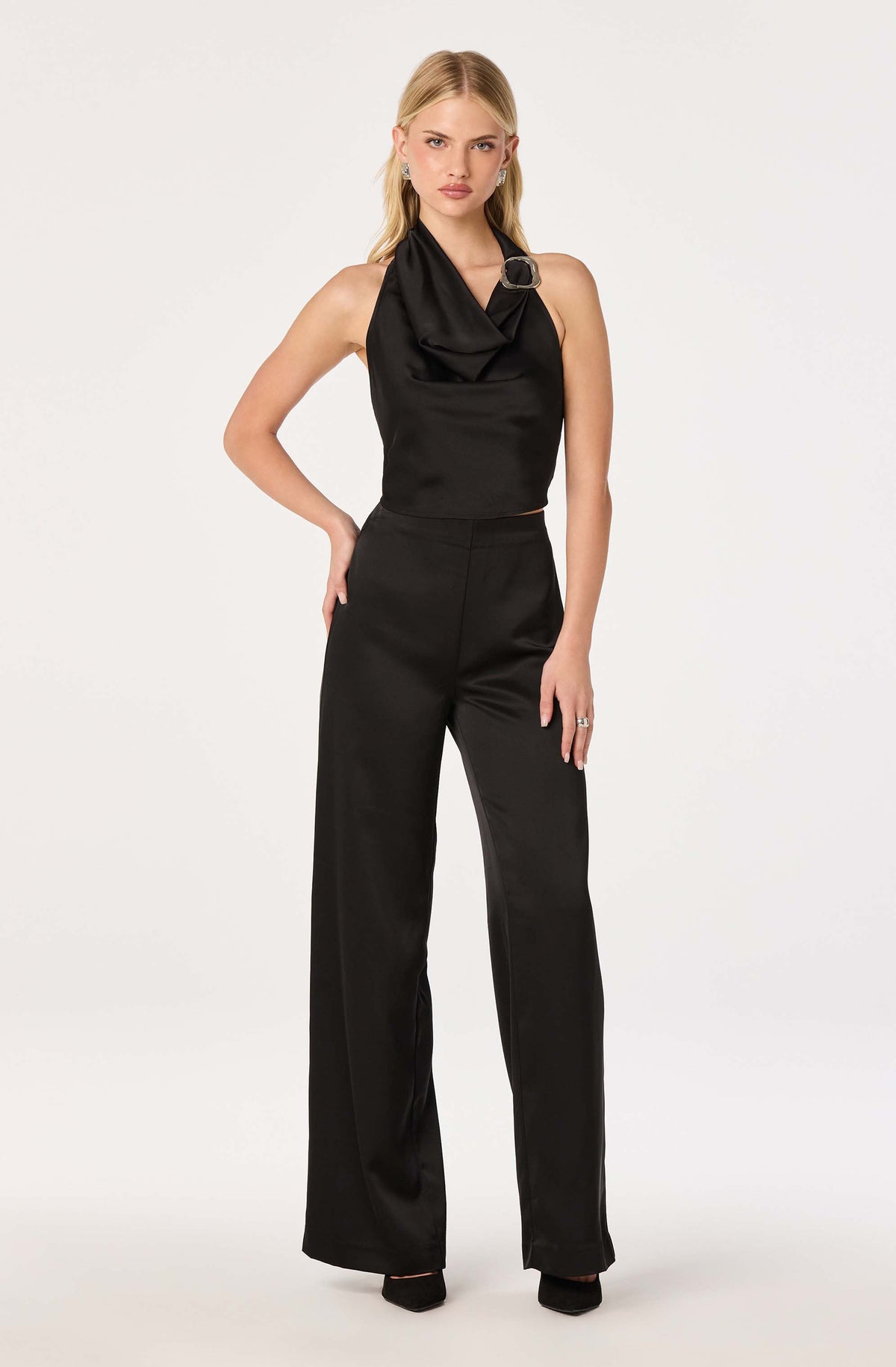 Ivana Satin Cowl Halter Top