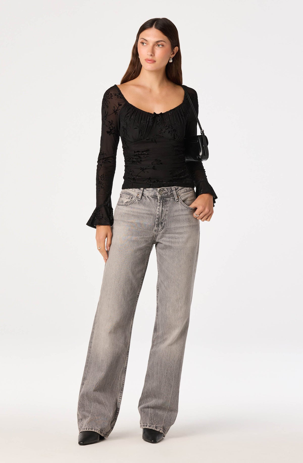 Belsie Velvet Bow Ruched Top