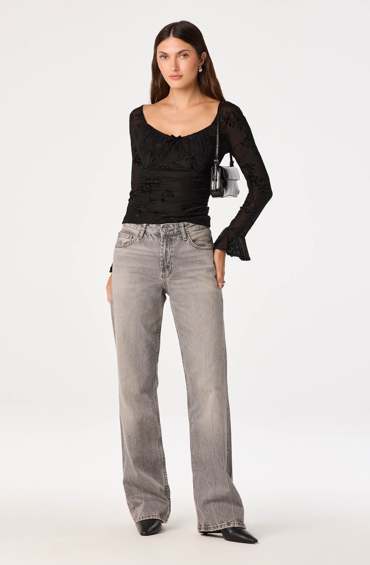 Belsie Velvet Bow Ruched Top