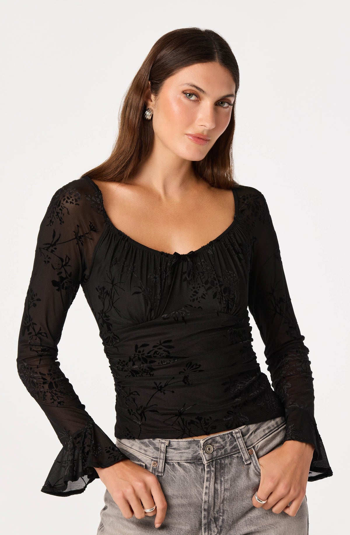 Belsie Velvet Bow Ruched Top