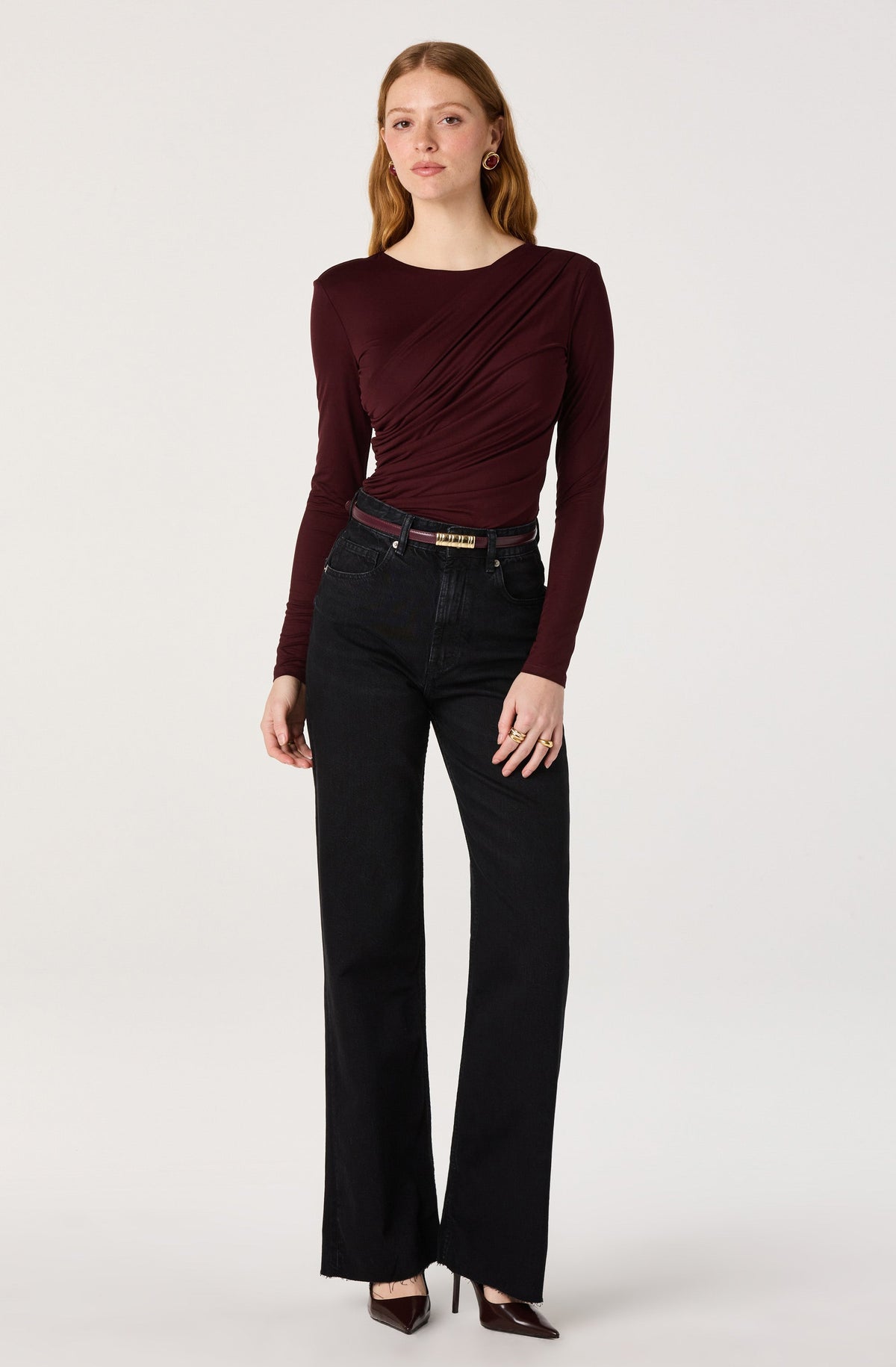 Ciarda Ruched Faux Wrap Bodysuit