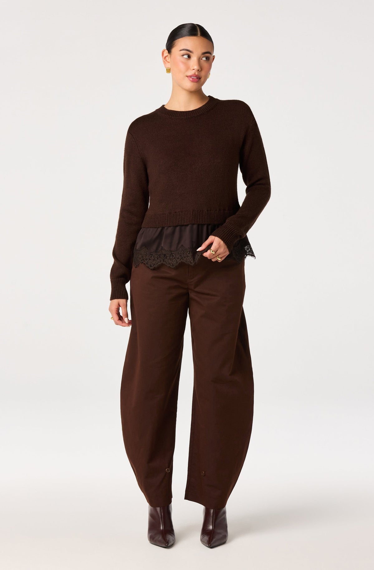 Juliette Mixed Media Lace-Trim Sweater