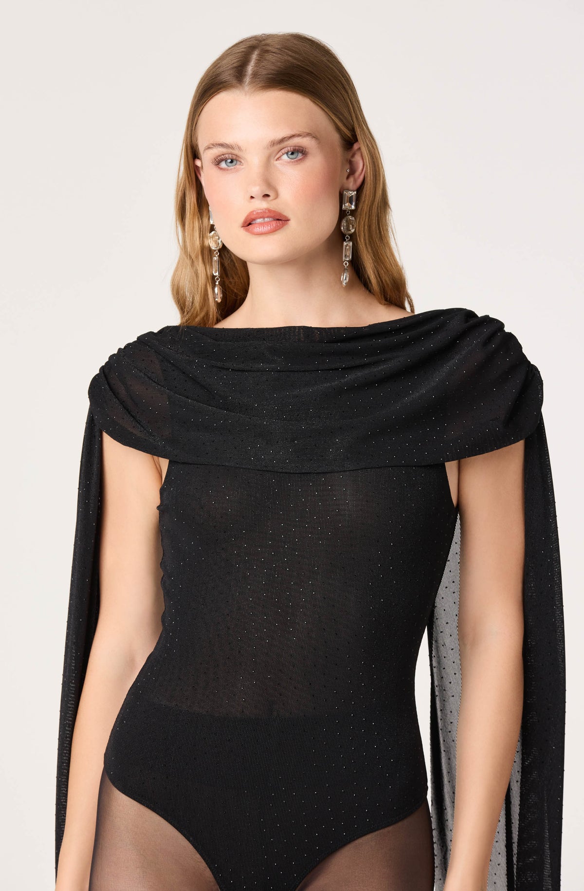 Alexandra Bedazzled Cape Sleeve Bodysuit