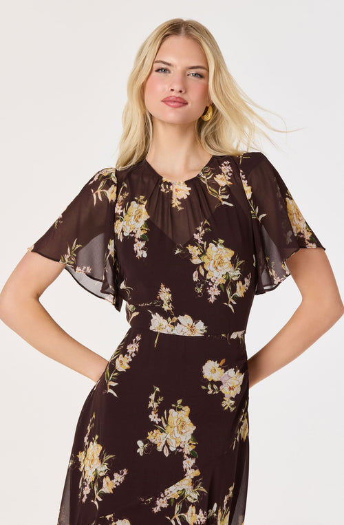 Aila Chiffon Flutter Sleeve Maxi Dress