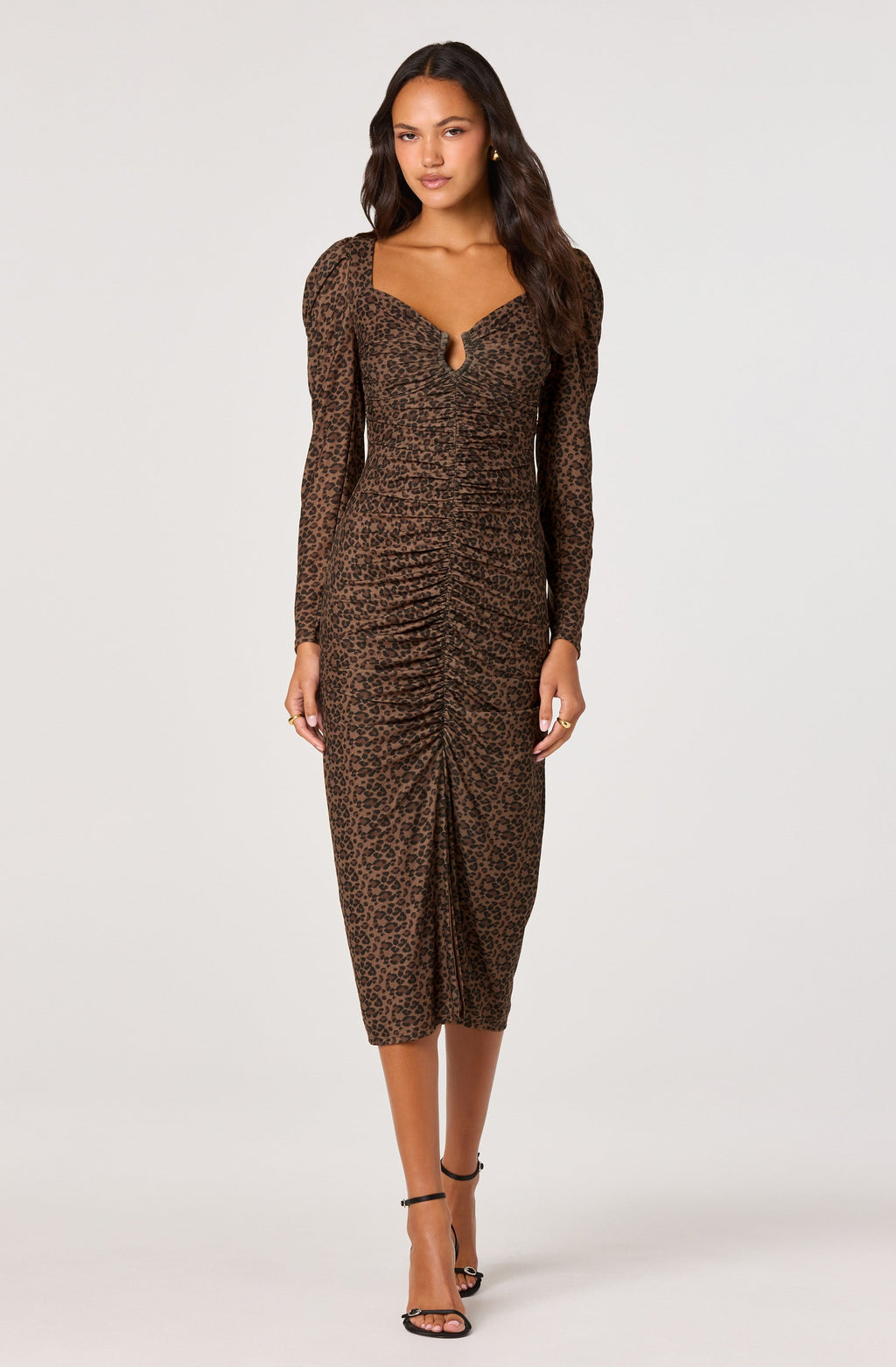 Ruched Mesh Midi Dress