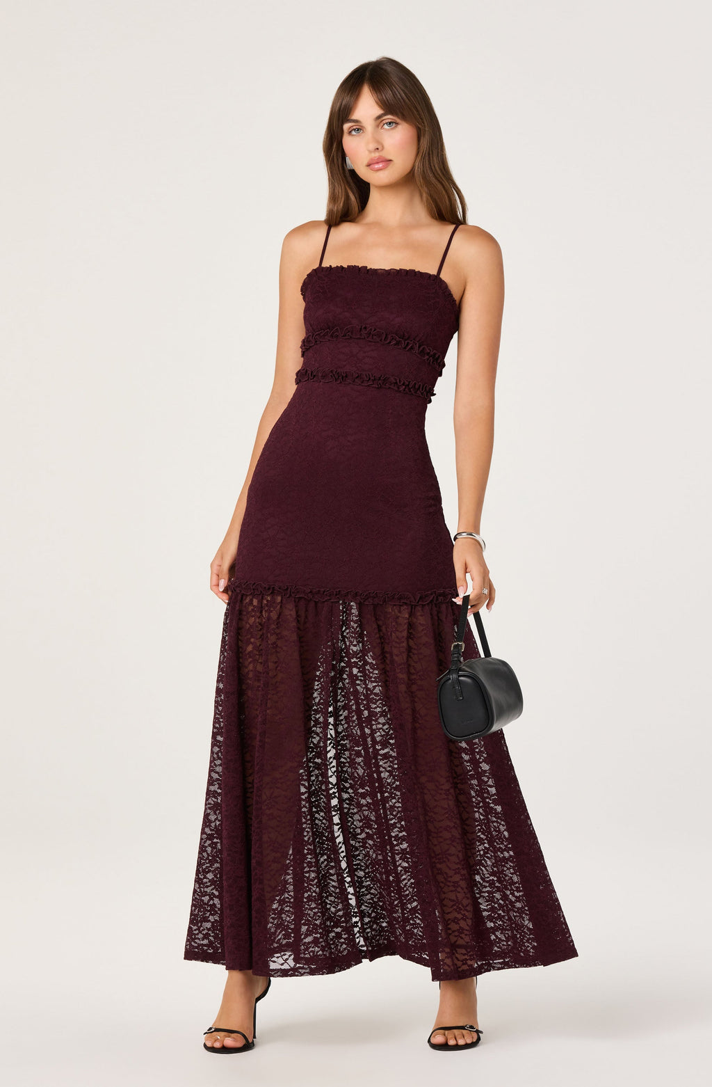 Ruffle Detail Lace Maxi Dress