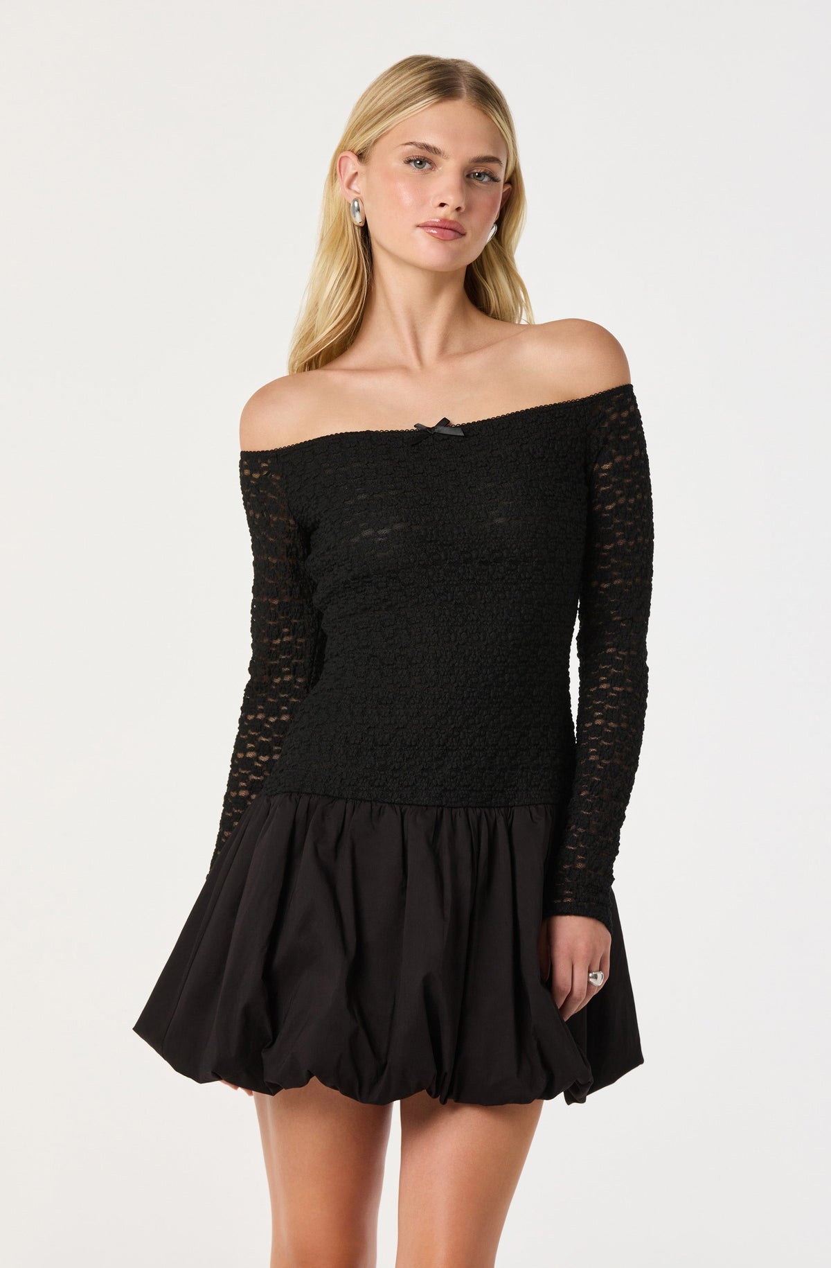 Off Shoulder Mixed Media Dress