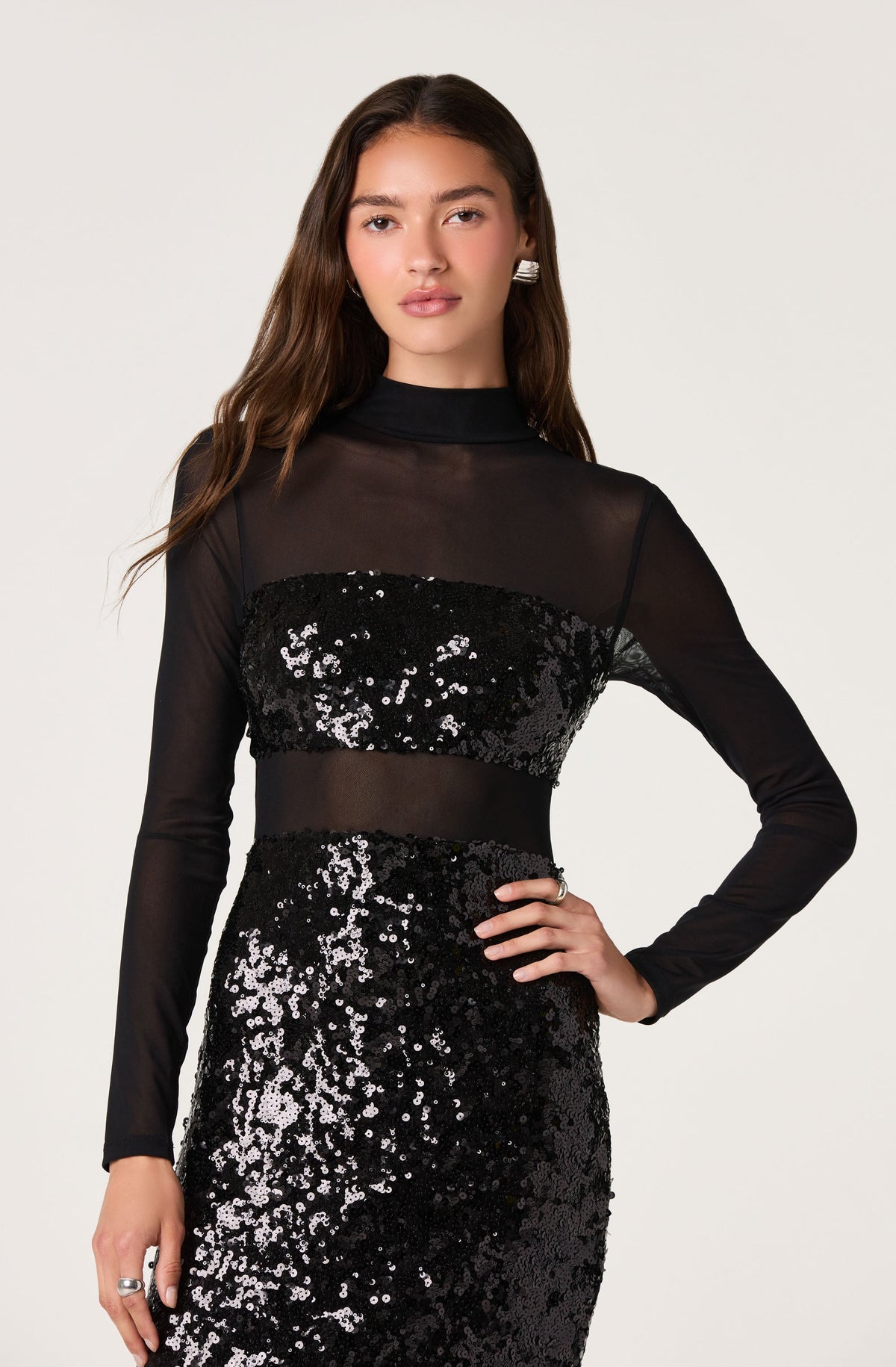 Daja Sequin Mesh Midi Dress
