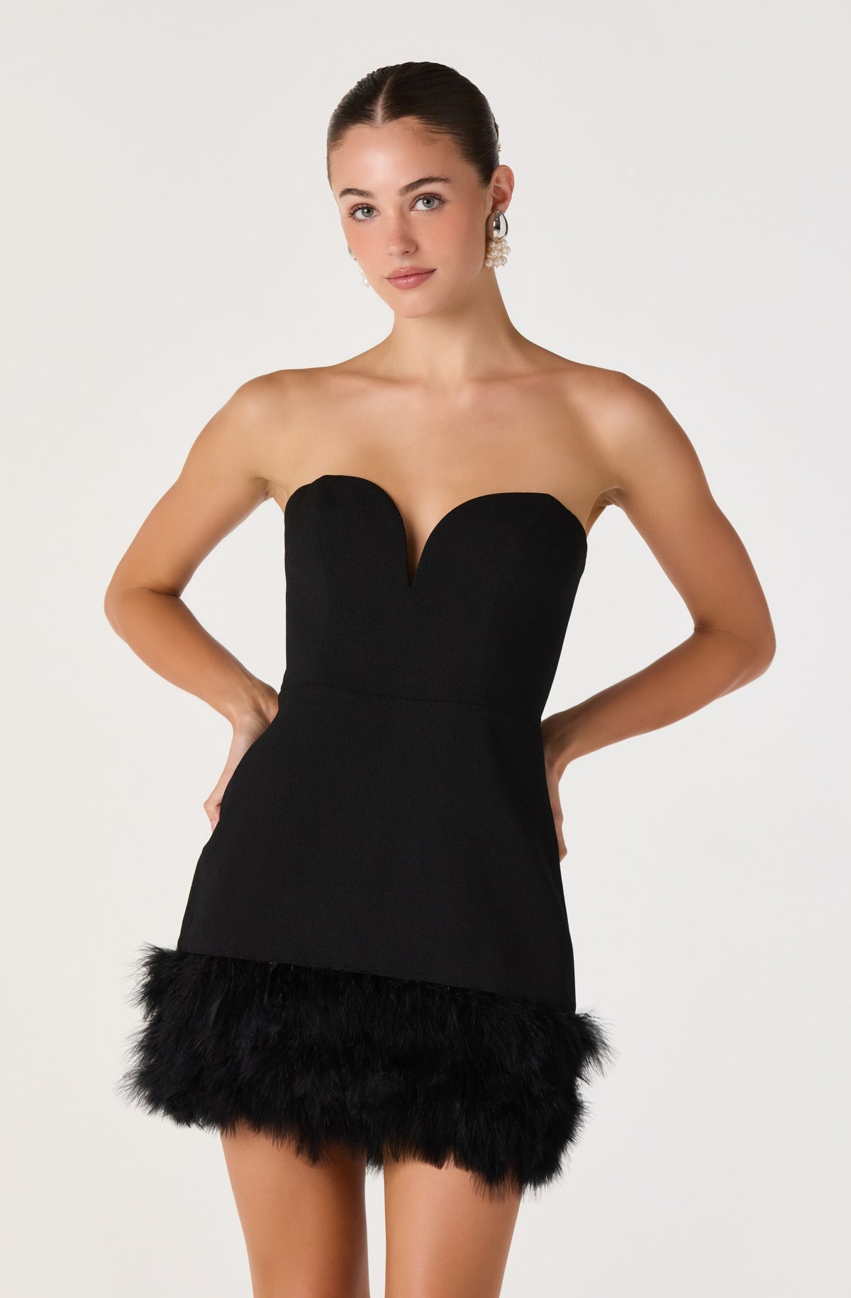 Ebba Sweetheart Feather Trim Mini Dress