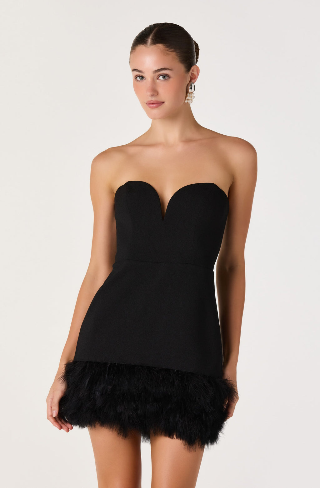 Ebba Sweetheart Feather Trim Mini Dress