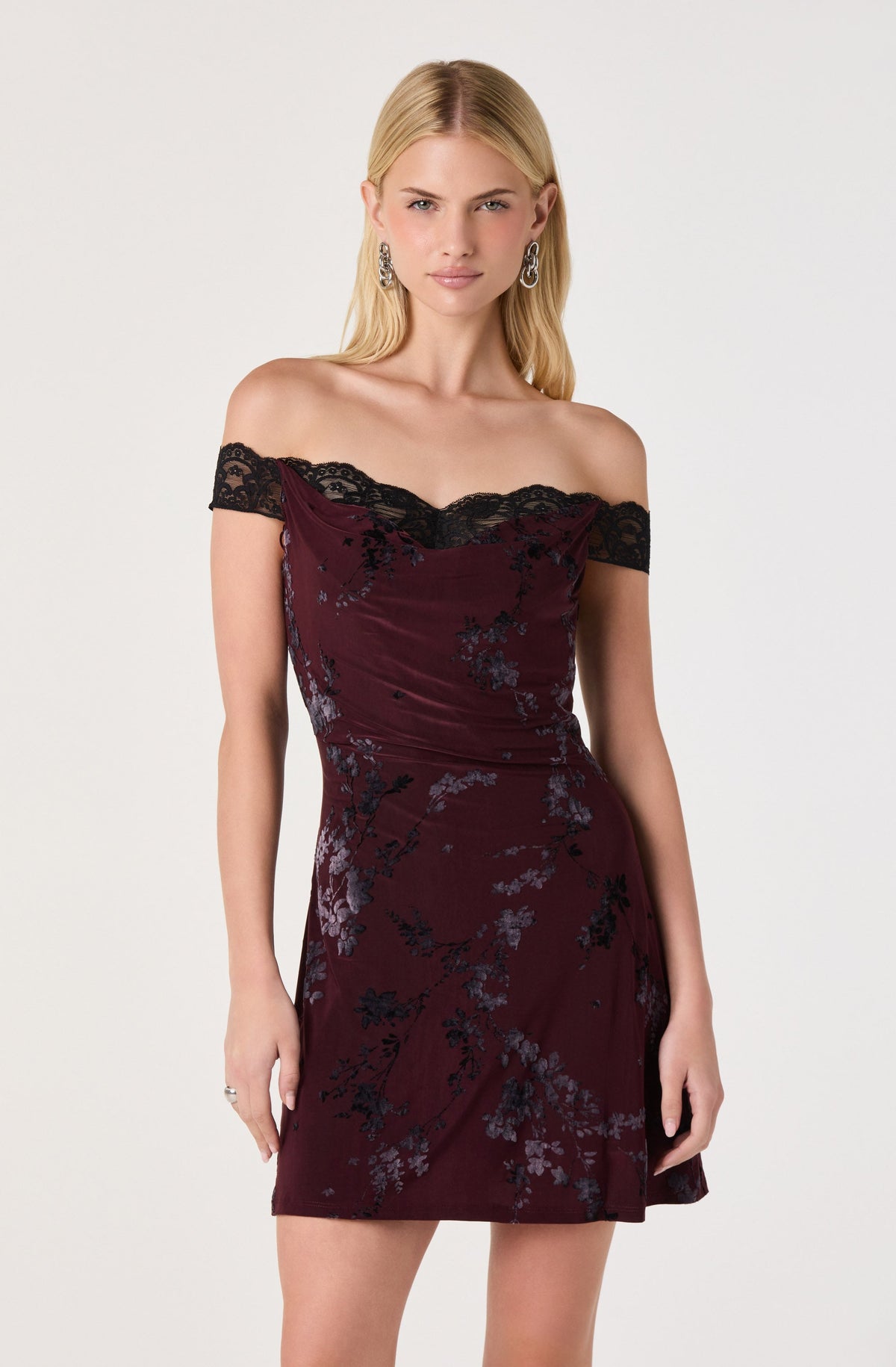 Heloise Burnout Velvet Off-Shoulder Mini Dress