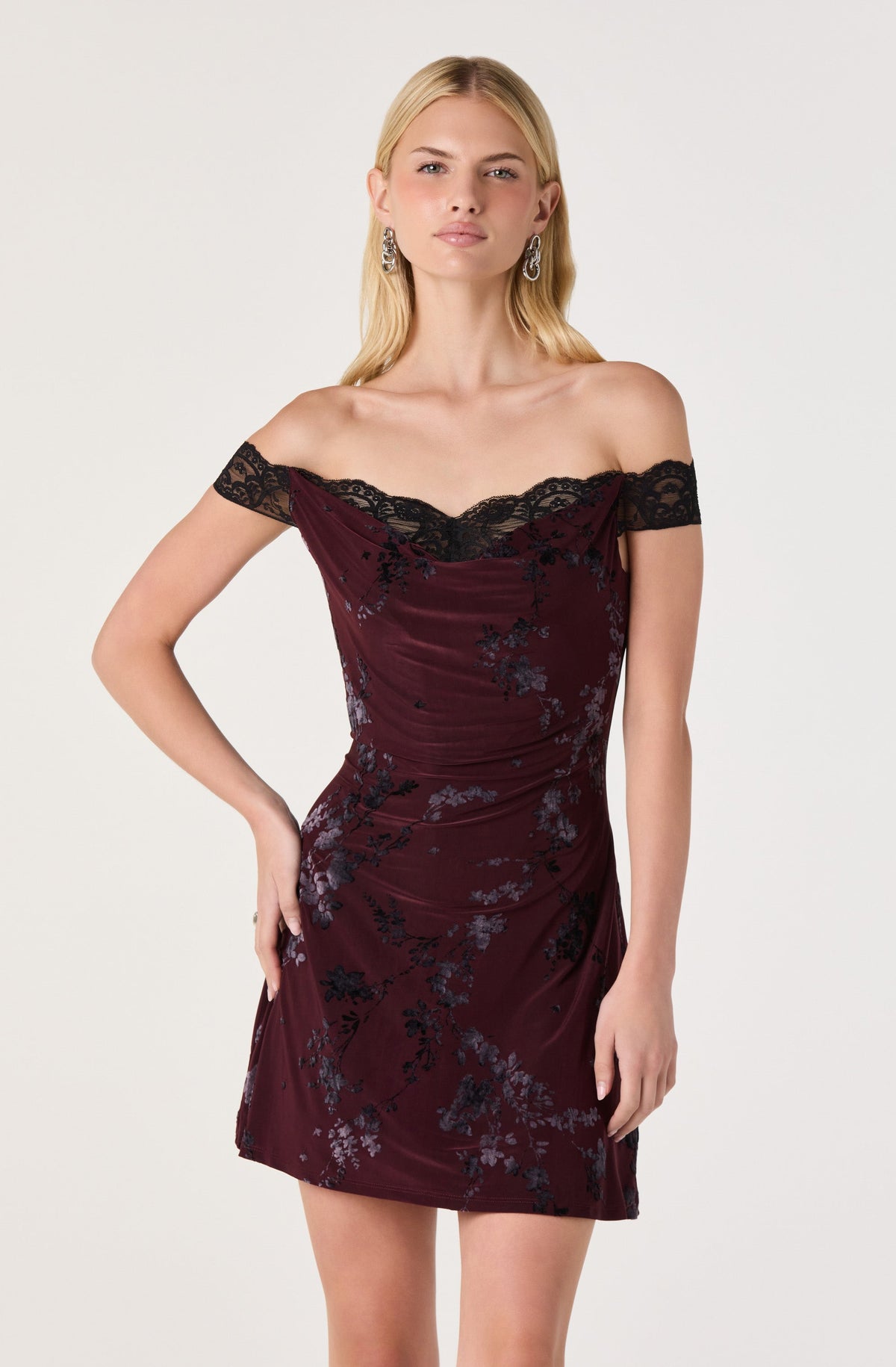 Heloise Burnout Velvet Off-Shoulder Mini Dress